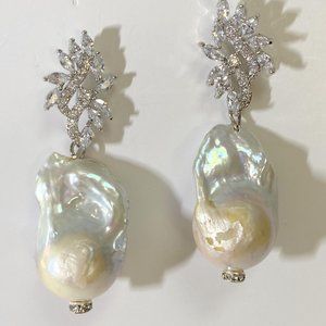 Baroque Freshwater Pearl Earrings With CZ Top,